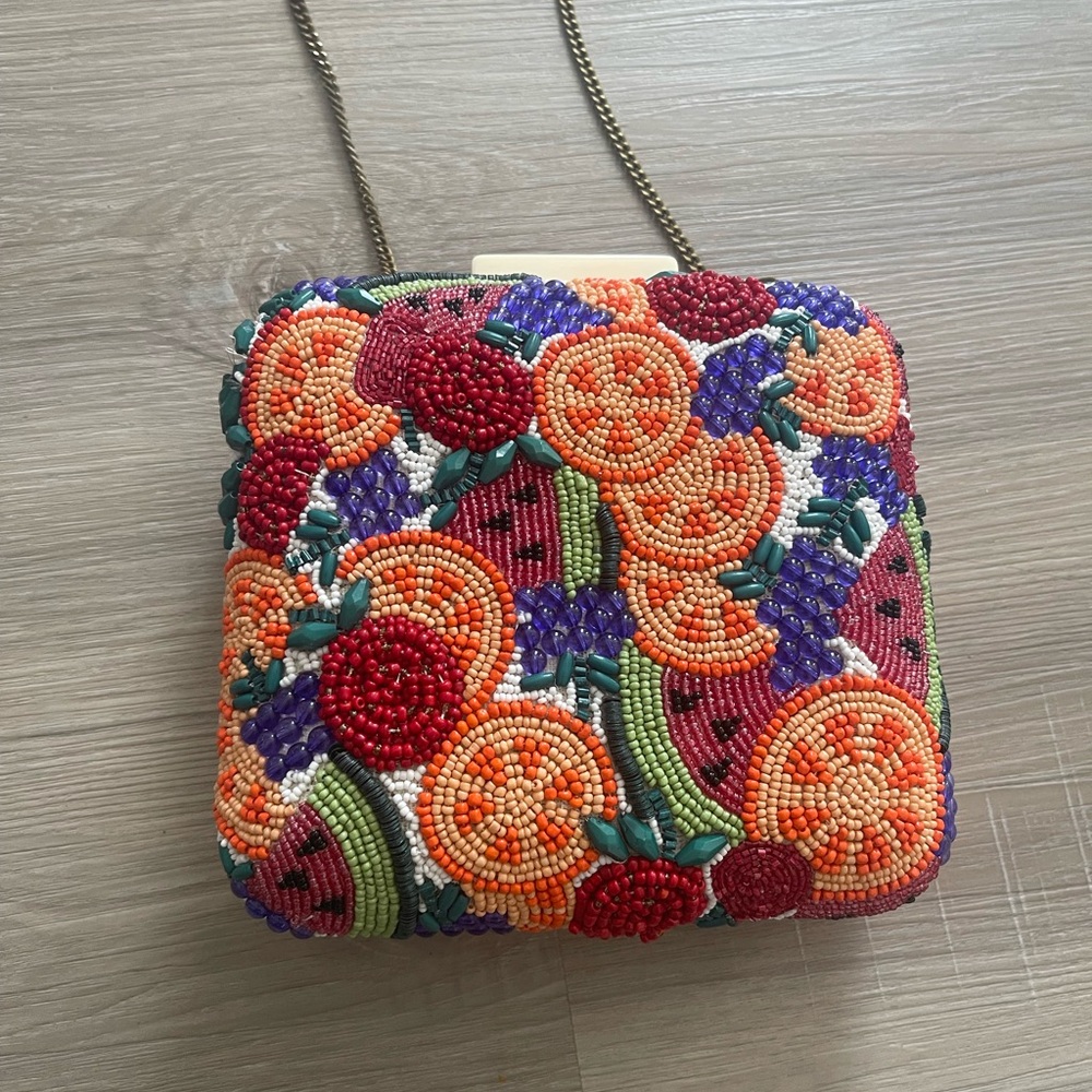 Hand crafted  Beaded Fruit Slice Summer Square Handbag Purse  Chain Strap
